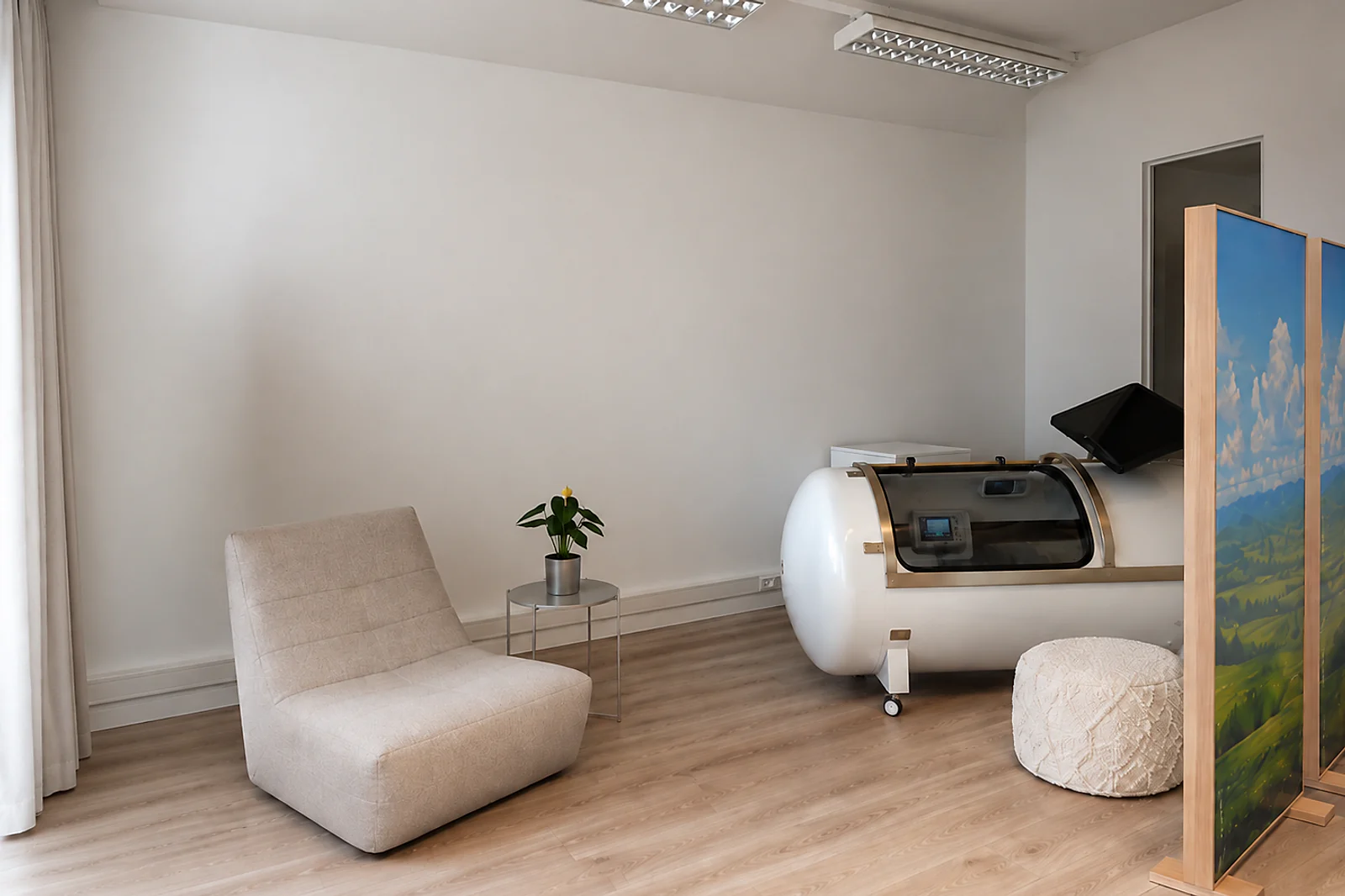 Hyperbaric oxygen chamber in the treatment room